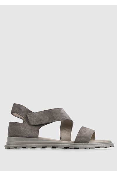 Provoq Gray Leather Women's Sandals - Flat Design