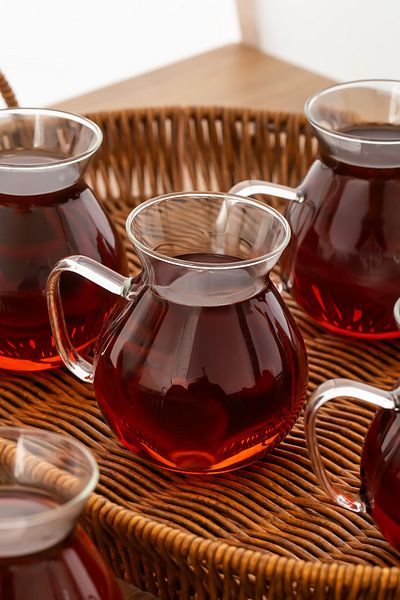 Perotti 15528 Keyfi Ala Set of 6 200 ml Borosilicate Glass Tea Cups with Handles