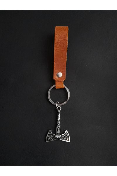 BSN Store Leather Keychain Viking Thor Real Leather Keychain with Axe Figure