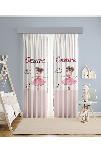 MEKTA HOME BABY AND KIDS ROOM Princess Girl and Cat Patterned 2 Wings Background Curtain