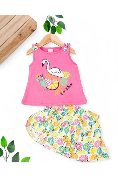 VOY KİDS طقم سروال صيفي مطبوع عليه فلامينجو للفتيات الصغيرات 6-9-12-18-24 شهرًا