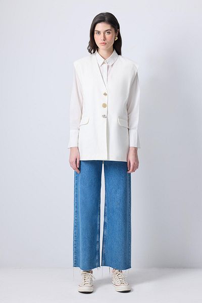 Touché Privé Button Detail Gabardine Vest