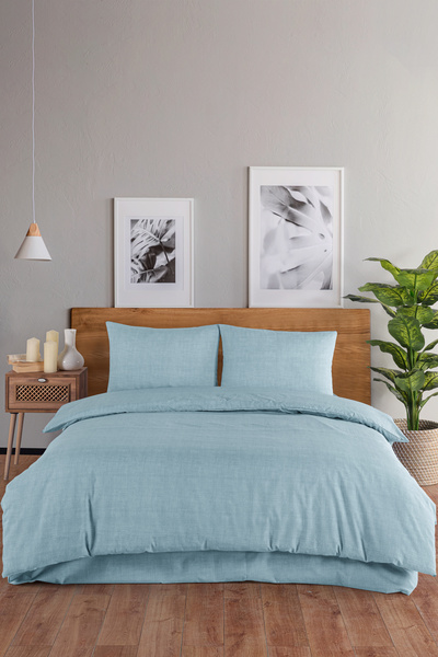 Karden Flower Set de husă de pilotă simplă din bumbac uni - Albastru