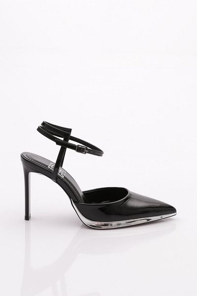 DGN Women's Pointed Toe Heeled Shoes Black Patent Leather 66162859