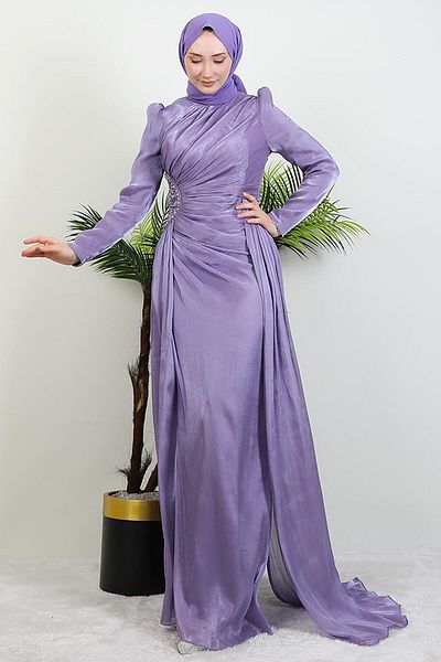 GİYZAMİLA Βραδινό φόρεμα με λεπτομέρεια Yaren Stone Lilac