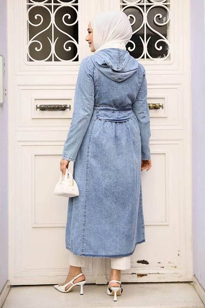 Neva Style Șapcă din denim hijab albastru închis - cu fermoar 7103KM