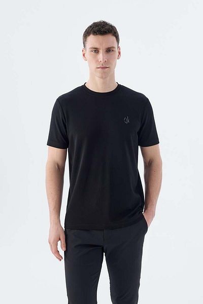 Jakamen Μαύρο Slim Fit T-shirt με Στρογγυλή Λαιμόκοψη
