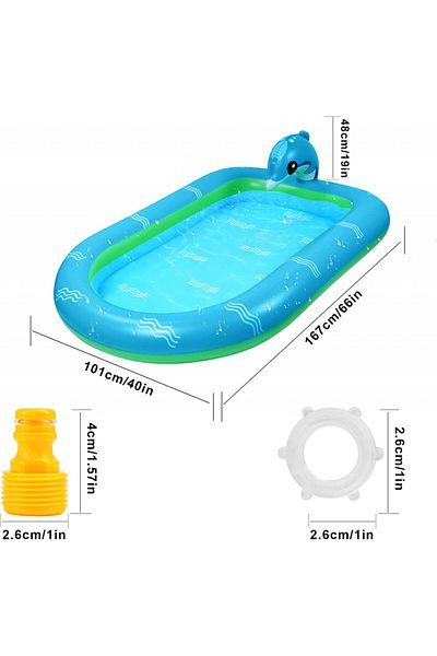 EKKONG Children's Pool With Sprinkler, Pvc, Green/blue, 101 X 167 Cm
