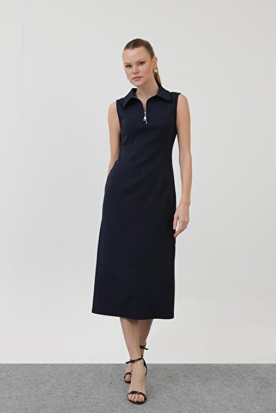 Soul Γυναικείο φόρεμα με φερμουάρ με λεπτομέρειες - 32149ELB - NAVY