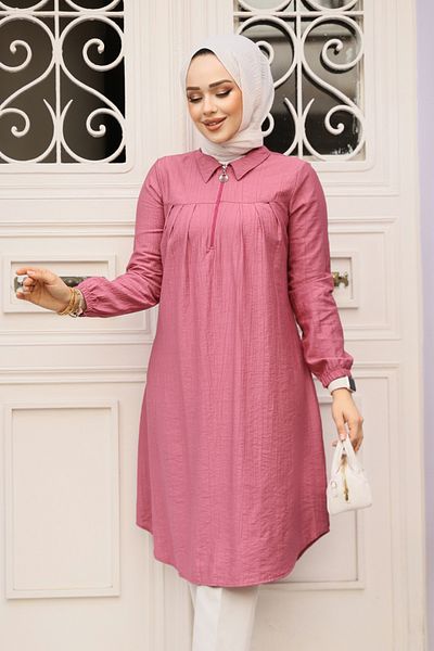 Neva Style Tunica Hijab Dusty Rose cu fermoar 1467GK