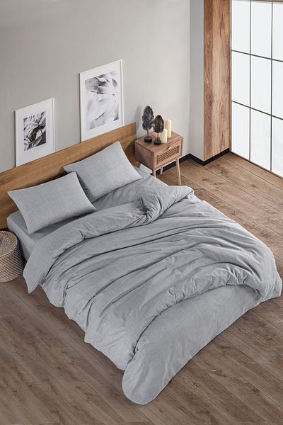 Karden Flower Solid Cotton Double Duvet Cover Set - Gray