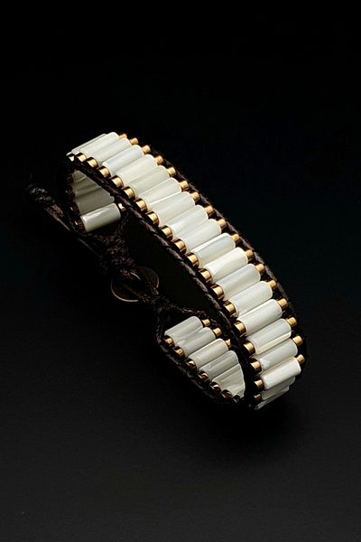 Seven Art Jewelry Natural Stone Bracelet, Mother of Pearl and Hematite Stone Cylinder Bracelet, Men's Bracelet, Women's Bracelet