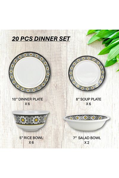 Melrich 20 Pcs Melamine Dinner set Durable and Strong Dishwasher and Freezer safe