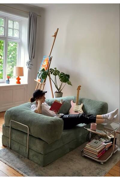 LUEN HOME Cozyy - Yatak Olabilen Aktivite Koltuğu 100x200 22DNSSÜNGER YEŞİL