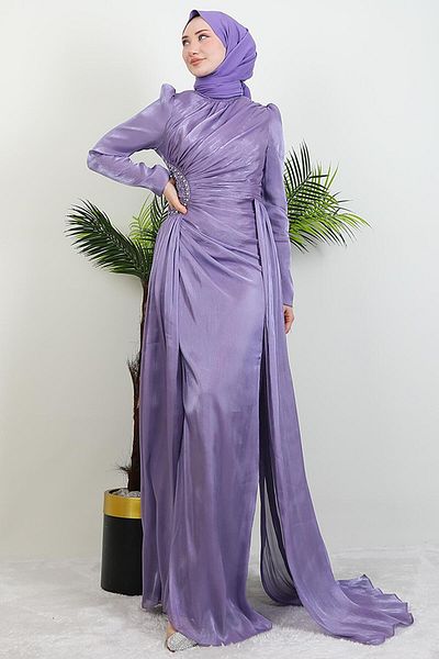 GİYZAMİLA Βραδινό φόρεμα με λεπτομέρεια Yaren Stone Lilac