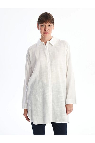 LC Waikiki Lcwaikiki Classic White Straight Long Sleeve Women Shirt Tunic