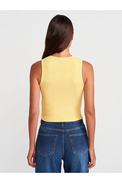 Dilvin Yellow Crop Top with Wash Effect