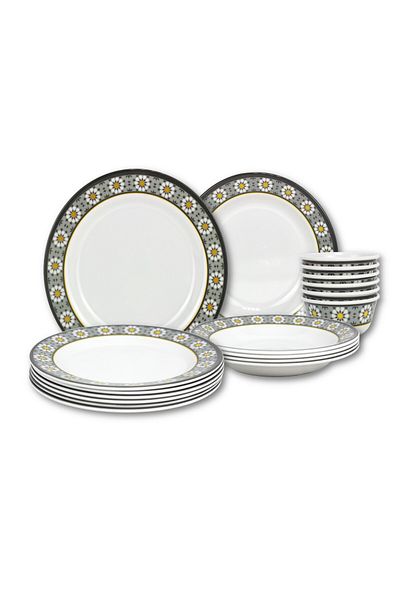 Melrich 24 Pcs Melamine Dinner set Dinner & Soup plates Bowls Durable Dishwasher & Freezer safe