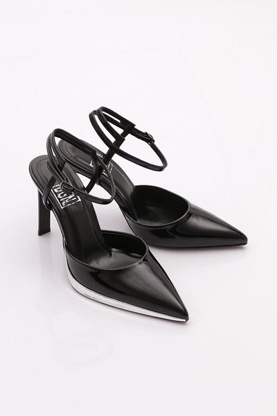 DGN Women's Pointed Toe Heeled Shoes Black Patent Leather 66162859