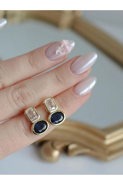Reorah Collection Mirage Stones Earrings-White Navy Stone Earrings