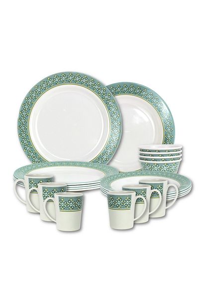 Melrich 24 Pcs Melamine Dinner Set Dinner and Soup plates water mug 7 Bowl Dishwasher & Freezer safe