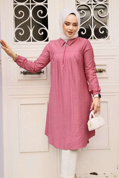 Neva Style Tunica Hijab Dusty Rose cu fermoar 1467GK
