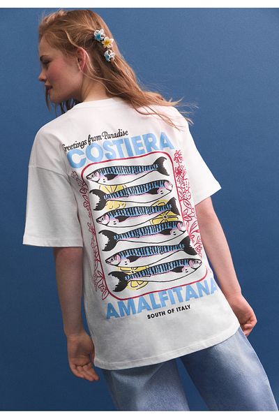 Stradivarius Oversize sardine print T-shirt