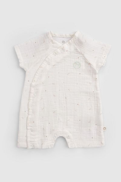 Little Gusto Organic Cotton Muslin Ecru Double Breasted Baby Shorts Jumpsuit
