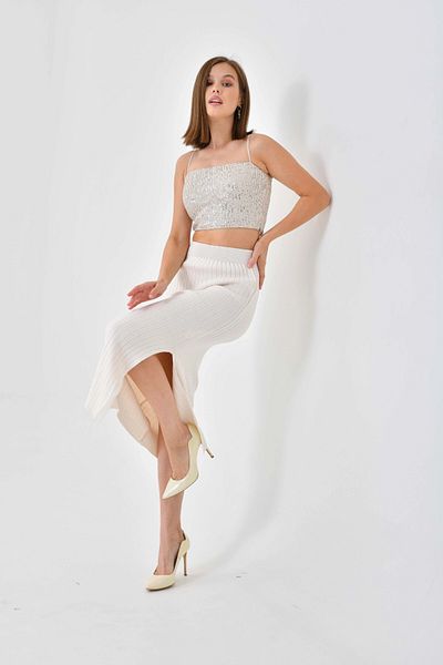 Park Karon Long Slit Pencil Knitwear Skirt