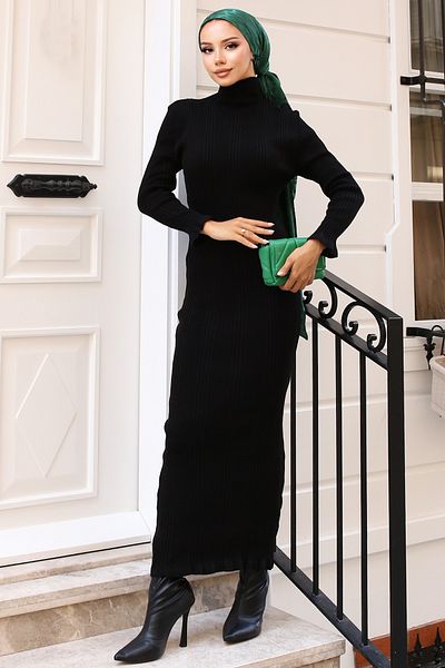 giyze Half-Thigh Ribbed Knitwear Dress Black 24216