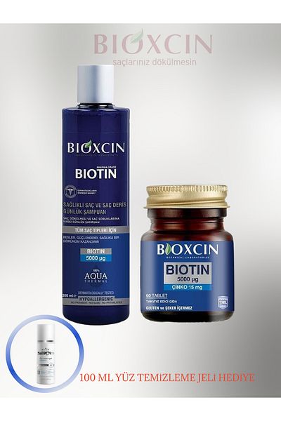 Bioxcin Biotin 5.000 Mcg 60 Tablets + 300 ml Shampoo and Cleansing Gel Set1049