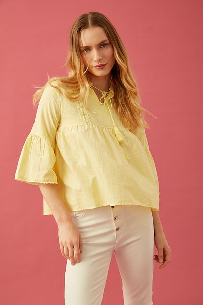 Park Karon Flounced Collar Tied Yellow Blouse