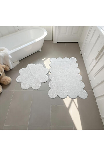 ALgorand Home Χαλί λευκό βελούδινο κομμένο με λέιζερ 60x100 50x60 Χαλάκι μπάνιου 2 τεμαχίων