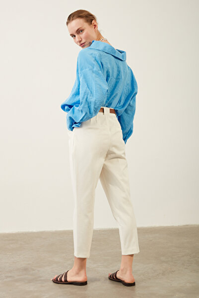 Park Karon Skinny Leg Ecru Trousers with Leather Belt