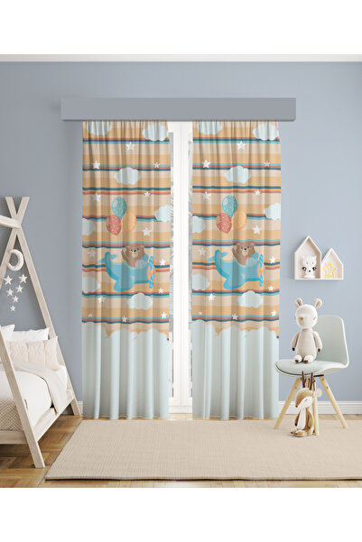 MEKTA HOME ستارة خلفية لغرفة الأطفال والرضع بطائرة وفيل منقوشة بجناحين