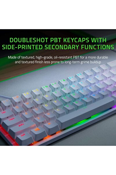 RAZER لوحة مفاتيح Razer Huntsman Mini Mercury 60% Optical Clicky Purple Switch للألعاب للكمبيوتر الشخصي