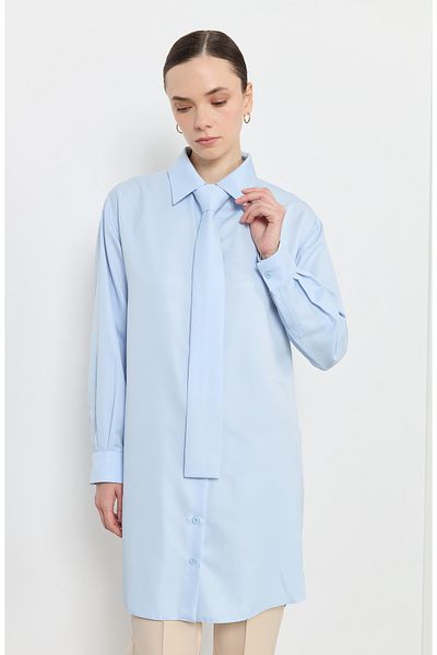 Fatma Atasoy Cămașă Baby Blue cu cravată