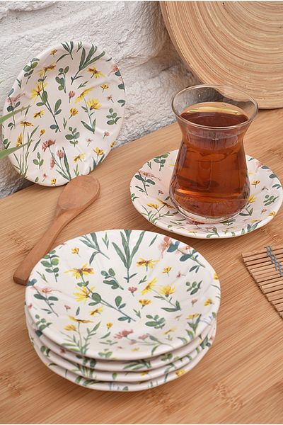 HızlıTrend 6 Pcs Tea Plate Flower Garden