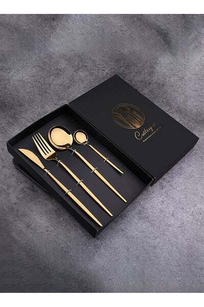 HALAMODO 4-Piece Simple Flatware Set Gift Set Gold 25x16x 3.5centimeter