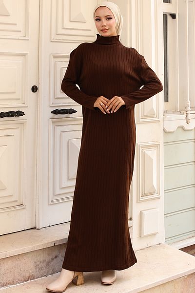 giyze Ribbed Knitwear Dress Brown 24207