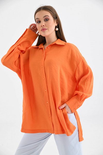 Park Karon Πορτοκαλί Basic Oversize Μακρυμάνικο πουκάμισο