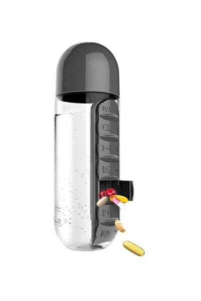 HALAMODO Water Bottle With Built-In Daily Pill Box Organizer Grey 15cm