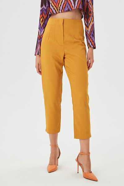 Park Karon Women's Mustard Classic Fabric Trousers with Waistband