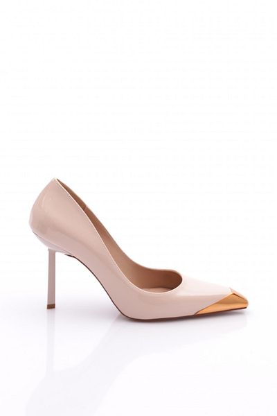 DGN Pantofi de dama cu toc inalt din piele lacuita bej 88142859