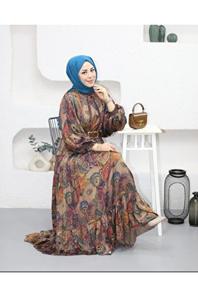 Aynaz Φόρεμα με έθνικ σχέδιο με ζώνη και ελαστικά μανίκια