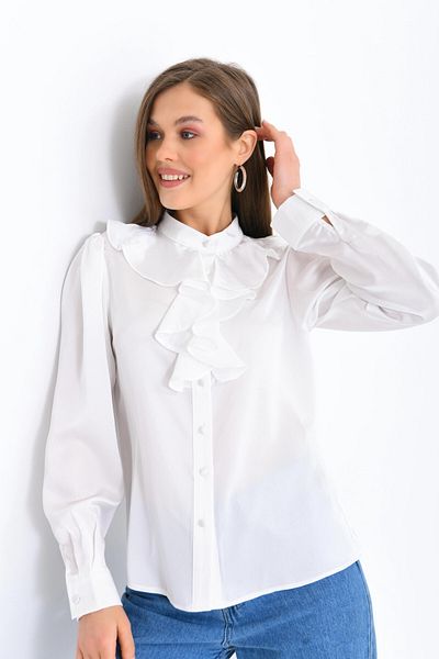 Park Karon Ecru Satin Shirt - Lightweight, Flounce Collar, Women