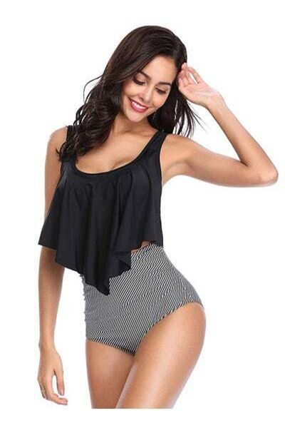 HALAMODO 2PCS Women's Bikini Swimsuit Set including a Tank Top and High-Waisted Swim Bottoms with Removable P