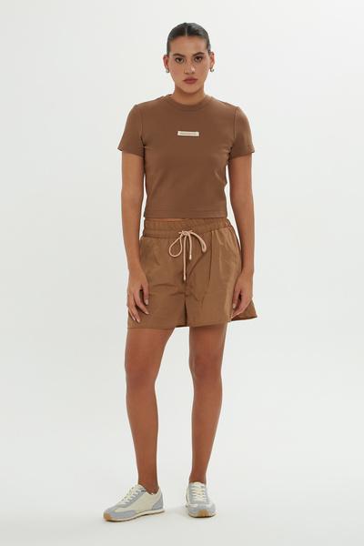 GIZIA SPORT Önden Bağlamalı Lastikli Kahverengi Şort