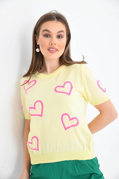 Park Karon Yellow Color Heart Detailed Women's Sweater