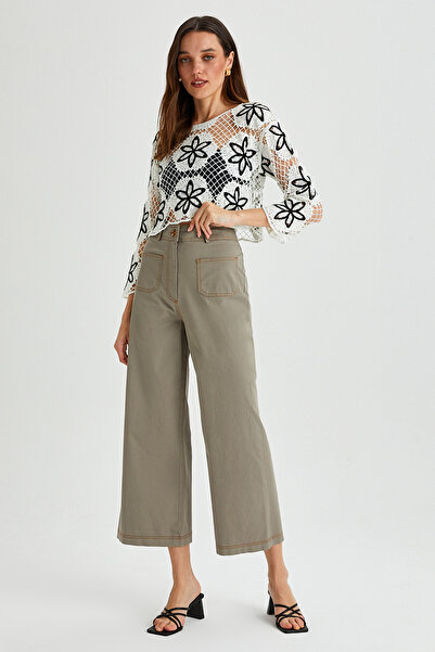 Park Karon Women's Garni Stitched Pocket Detail Spanish Leg Gabardine Trousers